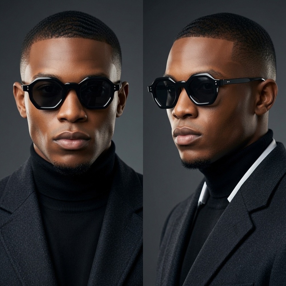 Classic Dark Black Lens Sunglasses Combine Statement‎ Look Luxury Men Trendy Rap